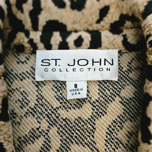 Wow! St. John Collection jaguar print wool jacket cardigan MADE USA 6 8 M animal - Picture 5 of 7